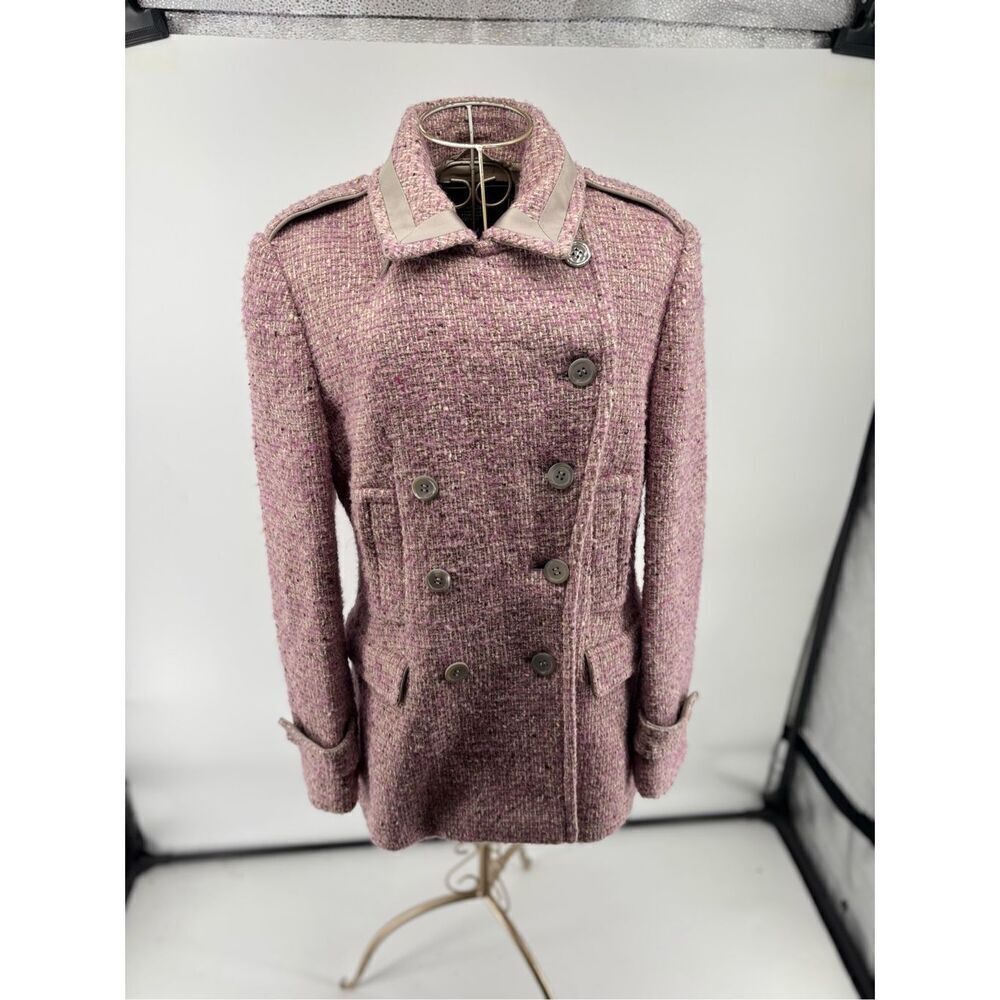 Coach Signature Pink Bouclé Wool Mohair Blend Double Breasted Coat Size 10